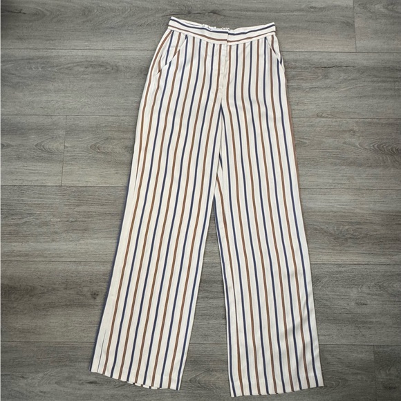 VERONICA BEARD Grigore cream, blue brown stripe Pant Size 4 NWT - Picture 4 of 16